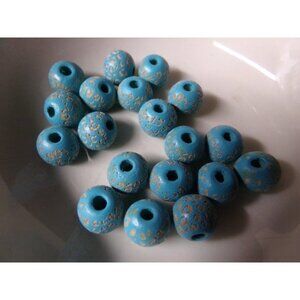 Blue Round Design Wood Beads